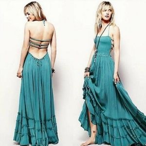 Teal Boho Ruffle Dress